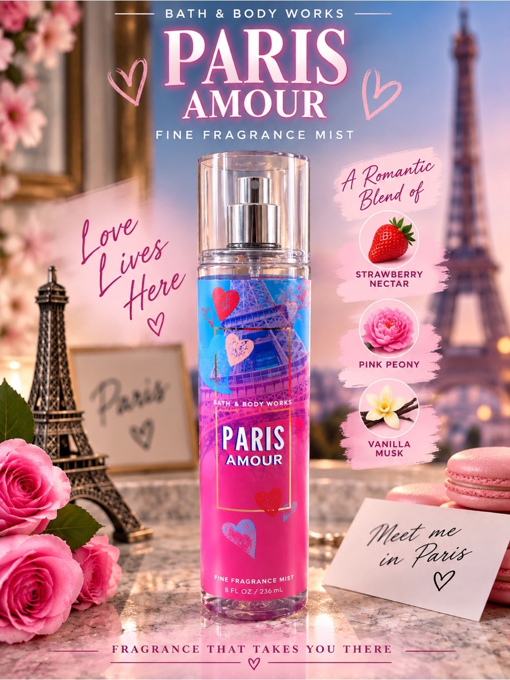 Bath & Body Works Paris Fine Fragrance Mist - Pink romantic floral-fruity scent